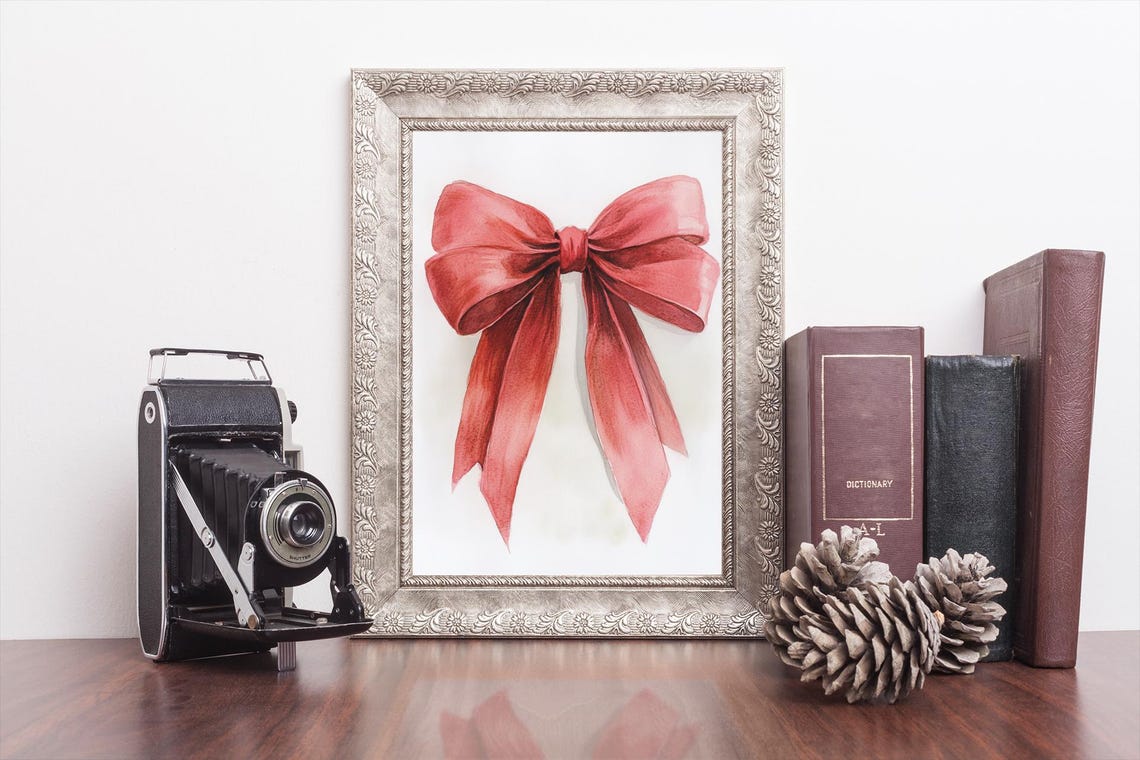 Red Satin Ribbon Bow Watercolor Painting Classic Holiday Poster - Image 2