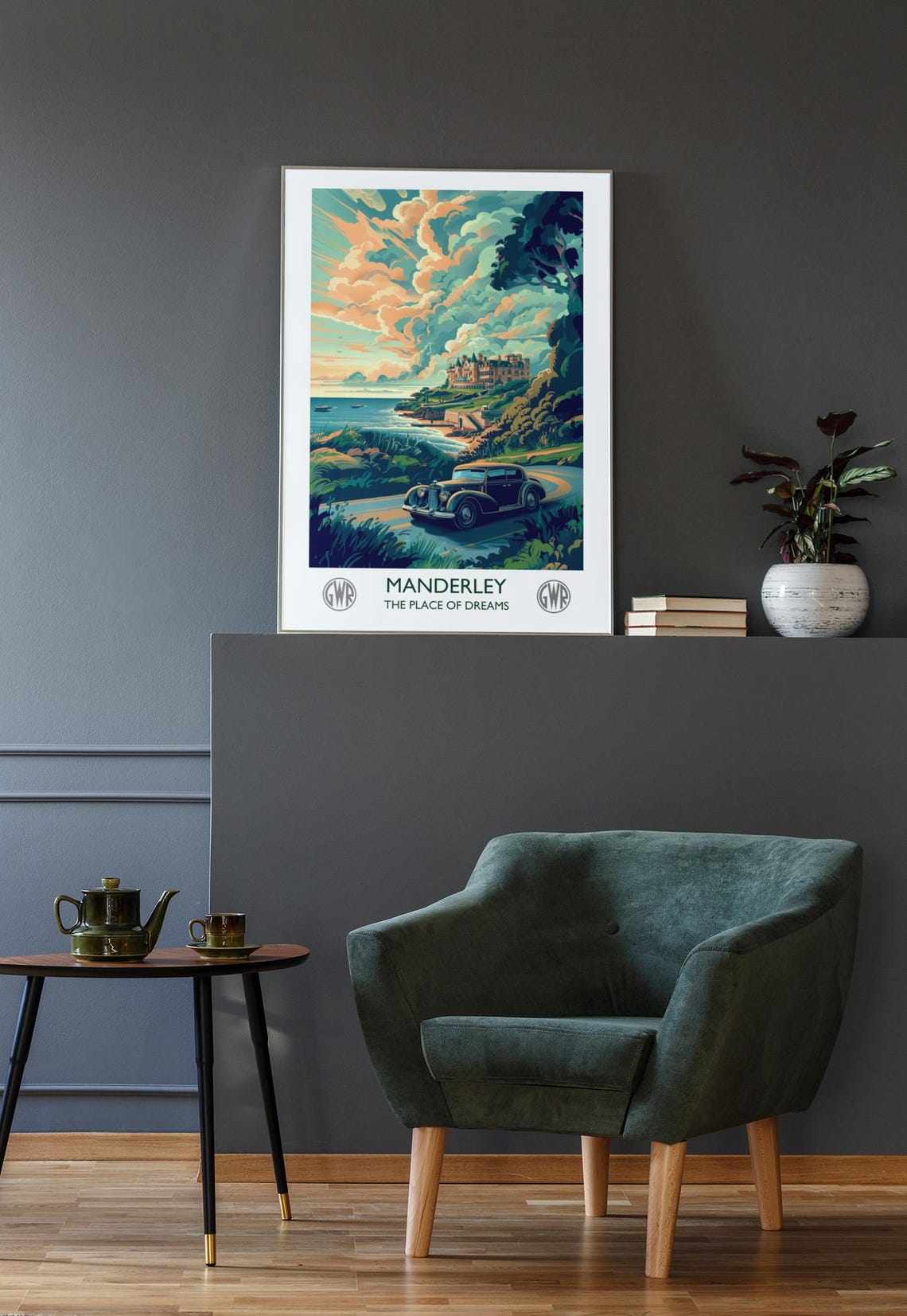 Manderley Coastal Mansion Vintage Car Literary Travel Poster - Image 2