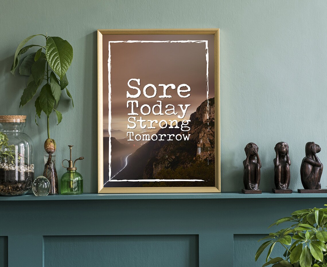 Sore Today Strong Tomorrow Fitness Quote Mountain Road Dusk Poster - Image 4