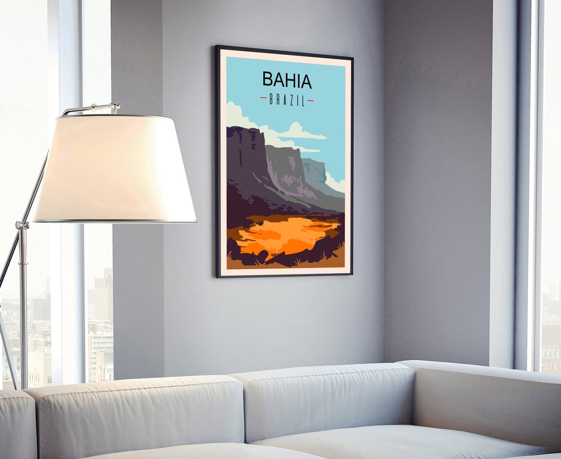Bahia Brazil Table Mountain Cliffs Orange Valley Minimal Travel Poster - Image 4
