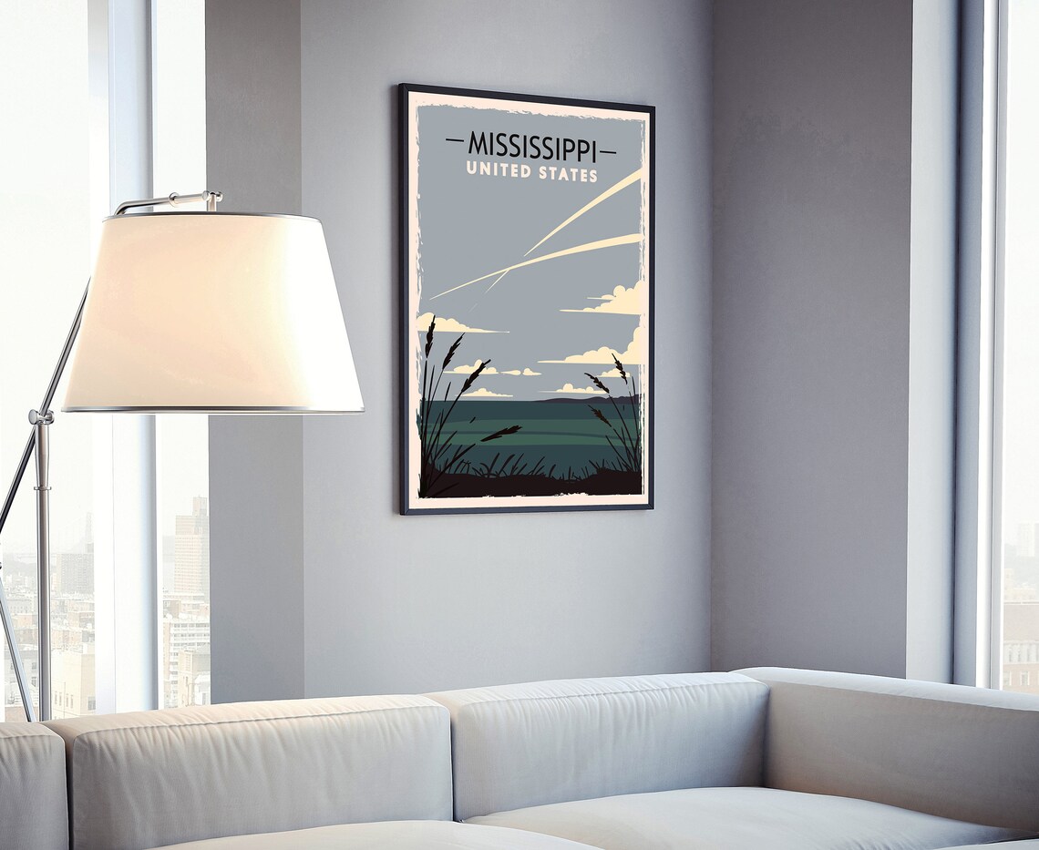 Mississippi United States Vintage Lakeside Sunset Retro Travel Poster - Image 4