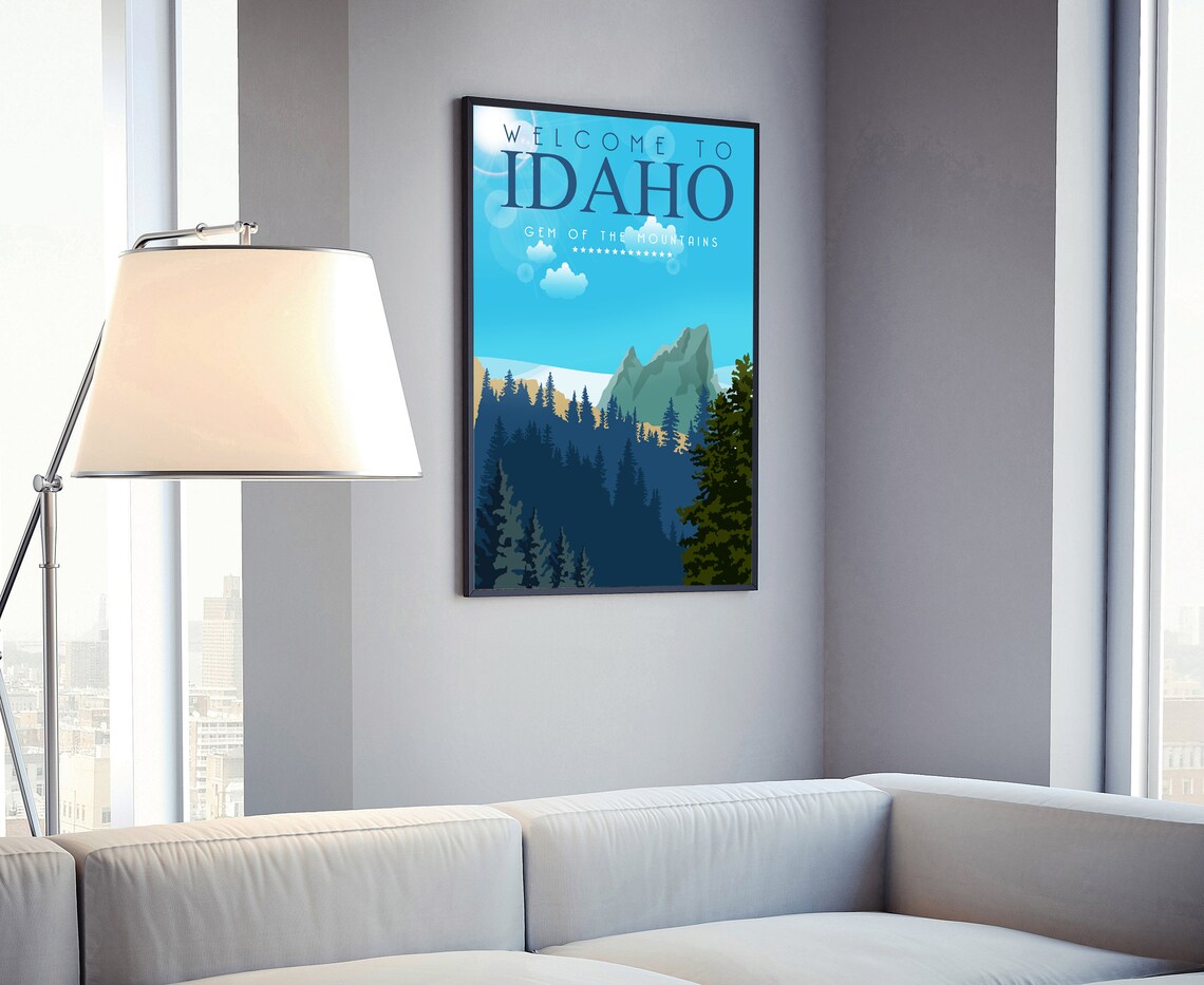 Idaho Gem Of The Mountains Retro Travel Poster Forest Peaks Print - Image 4