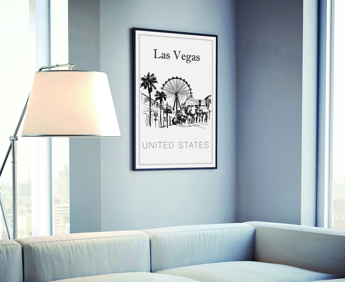 Las Vegas High Roller Ferris Wheel Palm Tree Sketch Travel Poster - Image 4