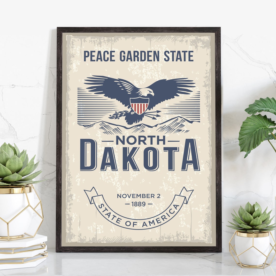 North Dakota Peace Garden State Eagle Sunset Wall Art Poster
