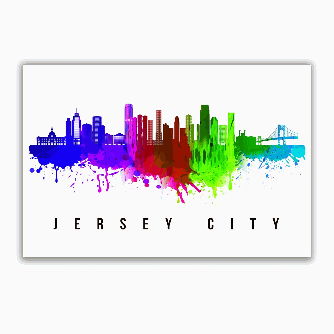 Jersey City New Jersey Rainbow Watercolor Skyline Travel Poster - Image 2