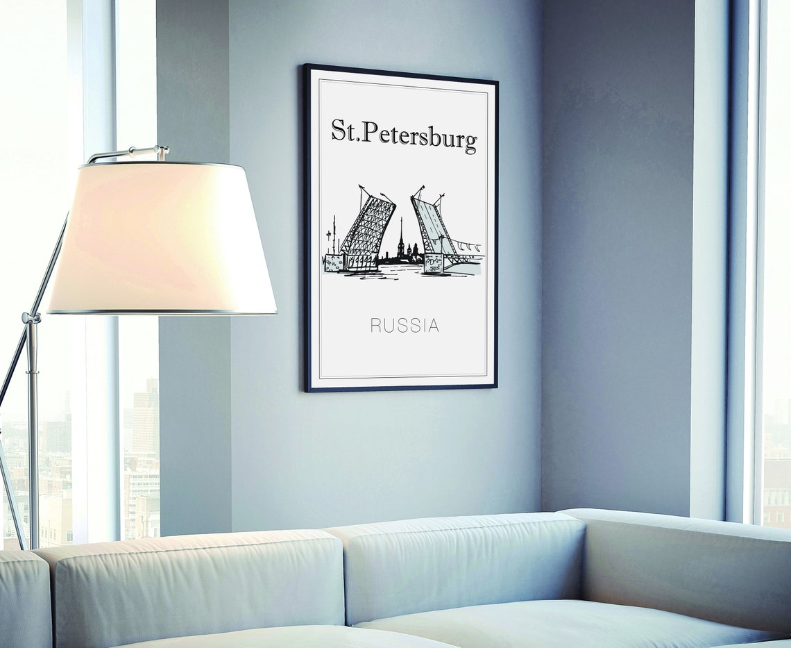 Hand Drawn Poster St Petersburg Travel Poster Russia Poster Wall Art St Petersburg Cityscape And Landmark Map City Map Poster For Home - Image 4