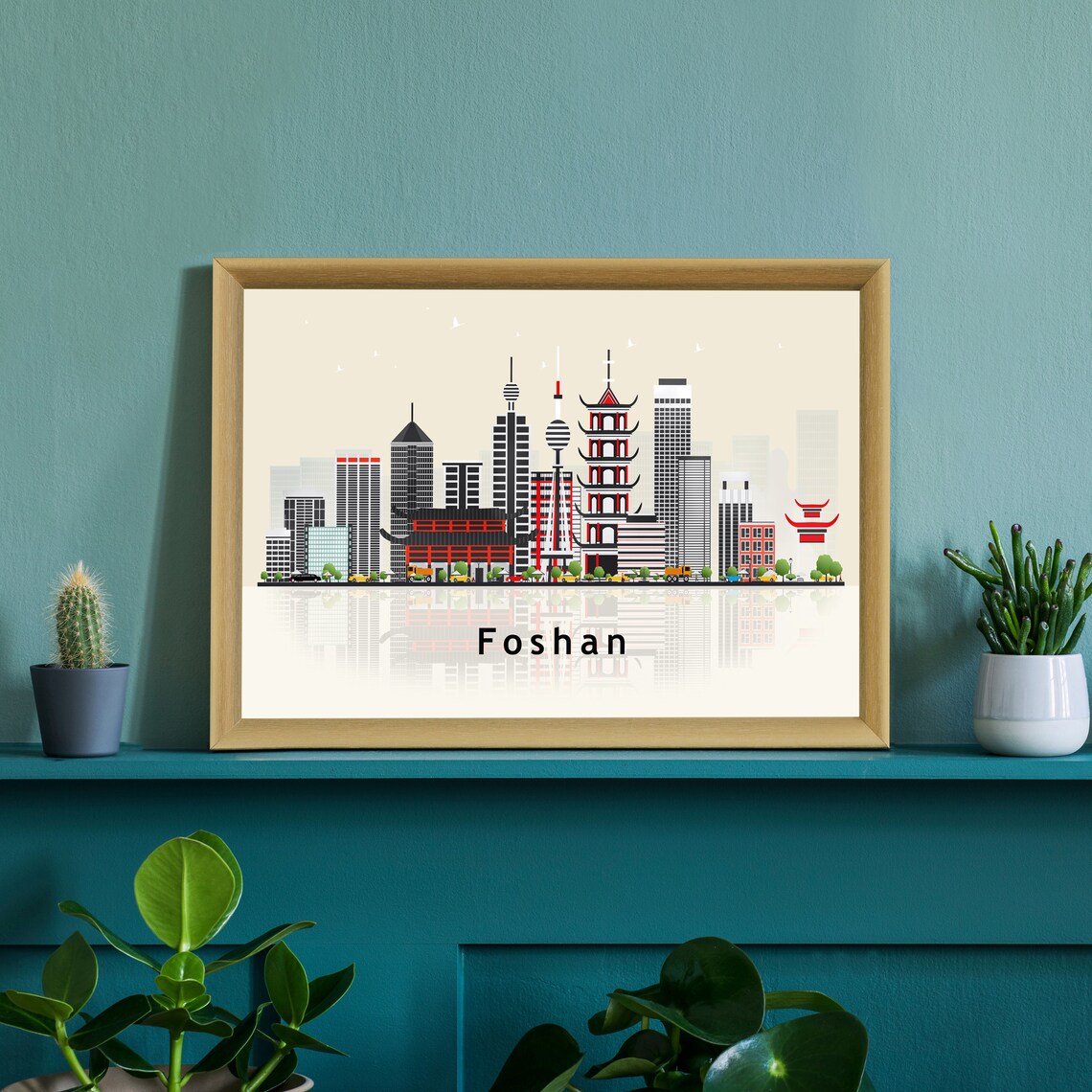Foshan China Modern Skyline Illustration Landmarks Travel Poster - Image 2