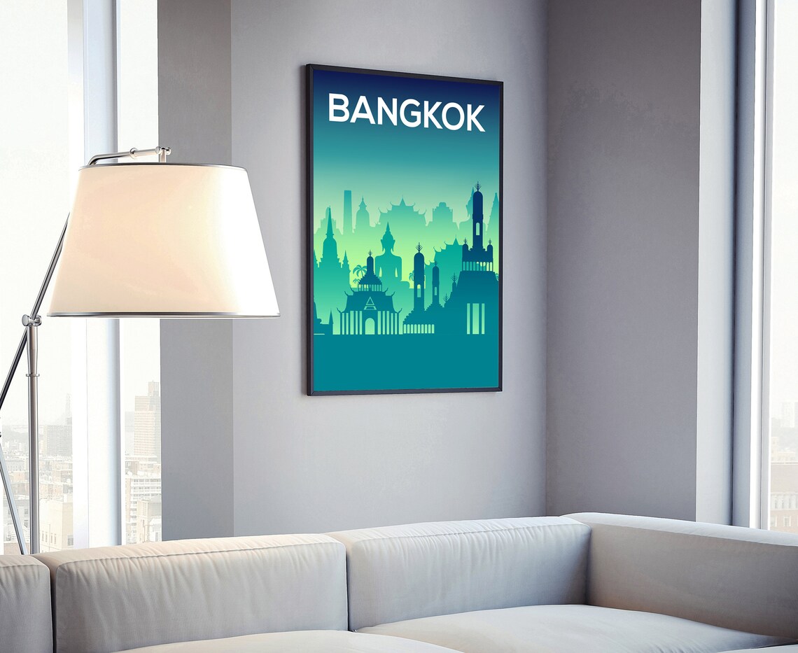 Bangkok Thailand Temple Buddha Skyline Teal Minimalist Travel Poster - Image 4