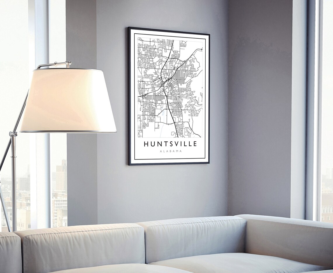 Huntsville Alabama Black and White City Street Line Map Travel Poster - Image 4
