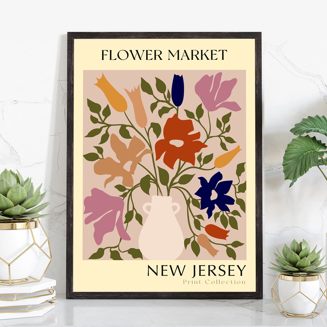 New Jersey Flower Market Botanical Bouquet Vintage Art Print