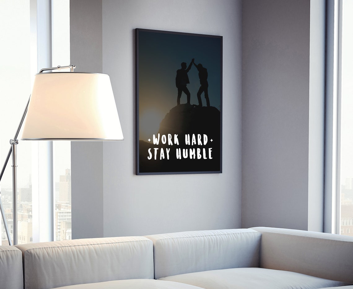 Work Hard Stay Humble Mountain Summit High Five Motivational Poster - Image 4