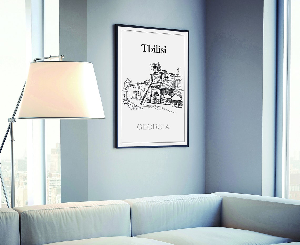 Tbilisi Georgia Hand Drawn Clock Tower Street Sketch Travel Poster - Image 4