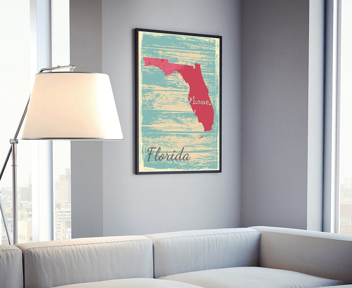Florida Retro Home Script Vintage Distressed Wood Map Wall Art - Image 4