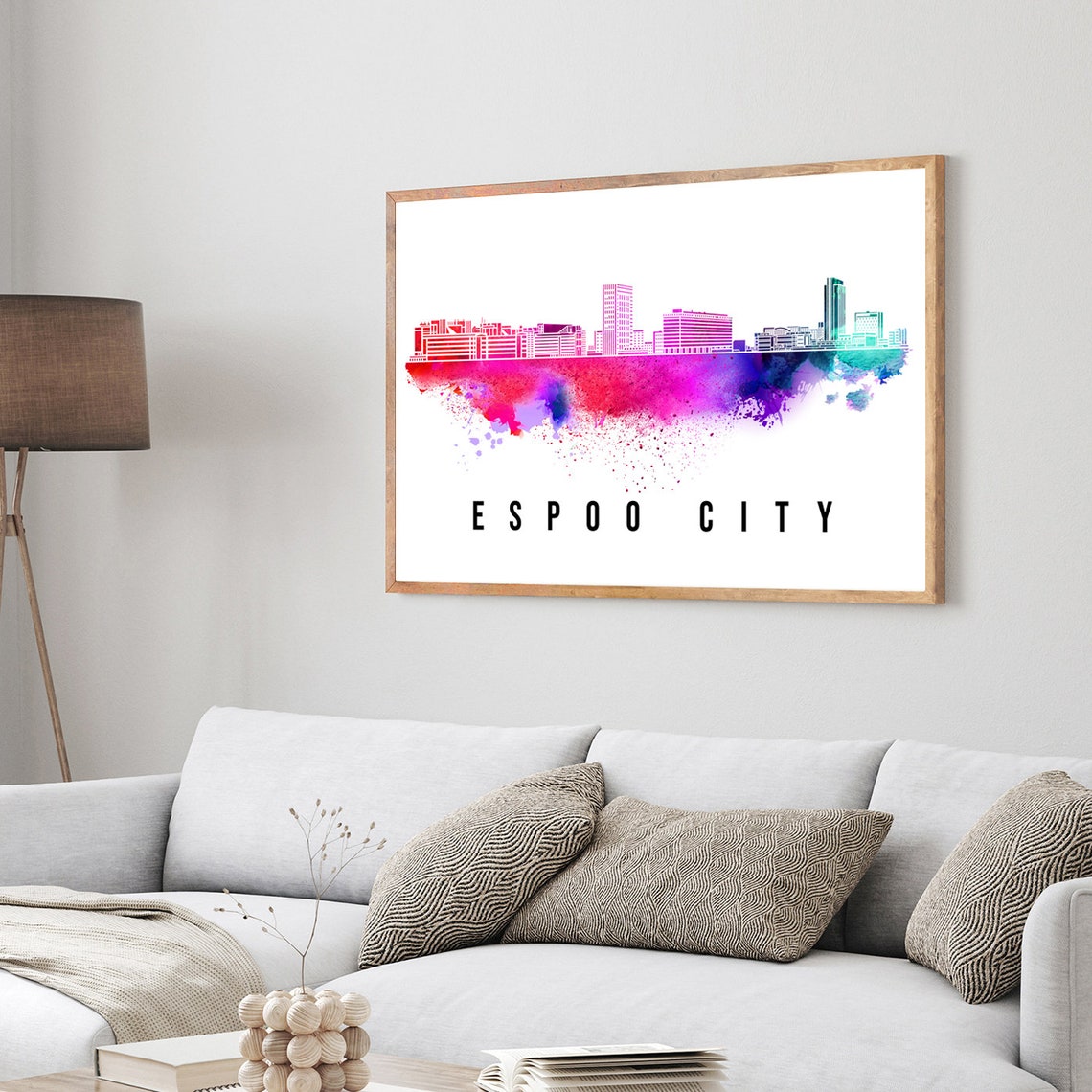 Espoo City Finland Skyline Watercolor Splash Modern Wall Poster - Image 4
