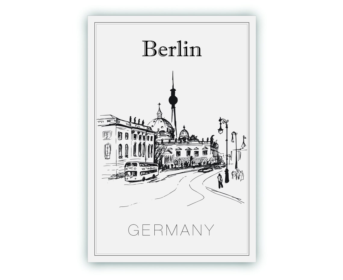 Berlin Germany Cathedral Dome TV Tower Alexanderplatz Sketch Poster - Image 2