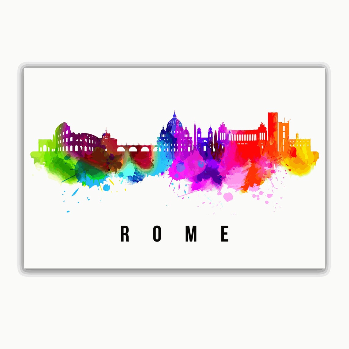 Rome Italy Rainbow Watercolor Colosseum Skyline Silhouette Art Poster - Image 2