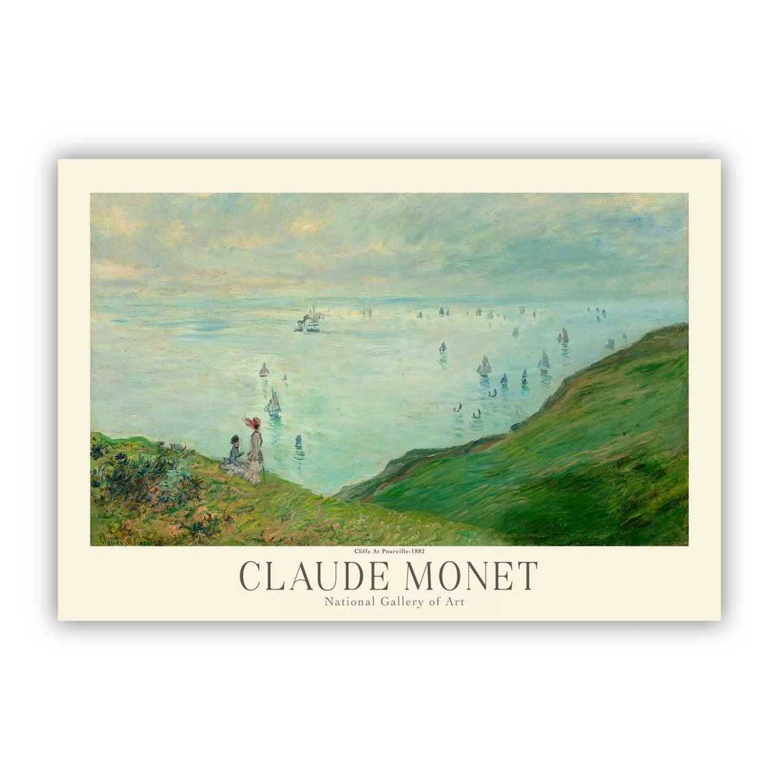 Claude Monet Cliffs At Pourville 1882 Sailboat Coast Art Poster - Image 2