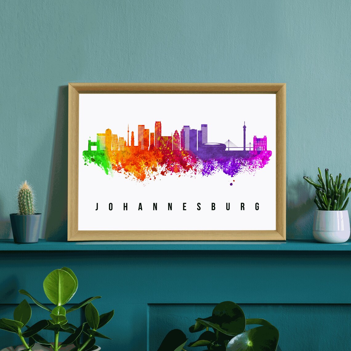 Johannesburg South Africa Rainbow Watercolor Skyline City Poster - Image 3