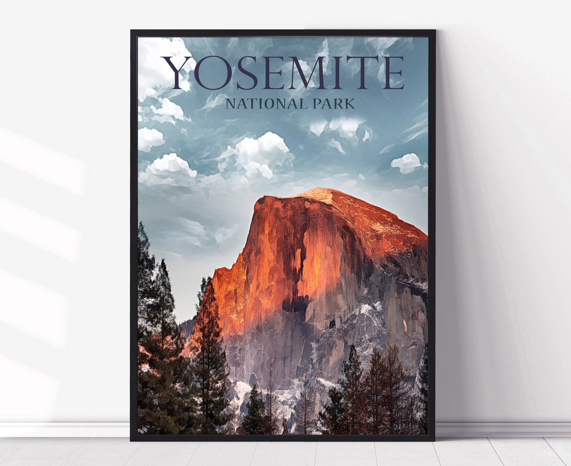 Yosemite National Park California Yosemite Falls Travel Poster Yosemite National Park Map Yosemite National Park Retro Travel Poster