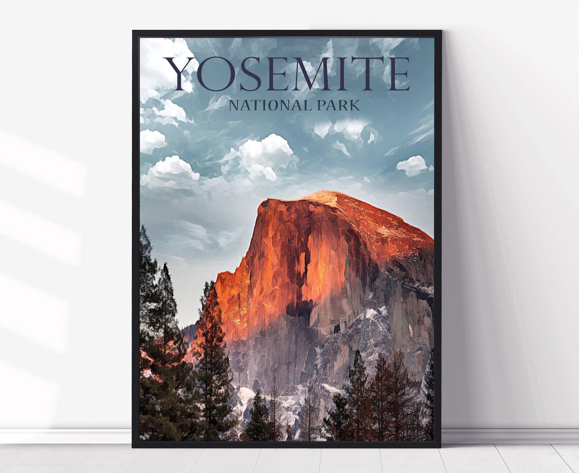 Yosemite National Park Half Dome Sunset Vintage Travel Poster