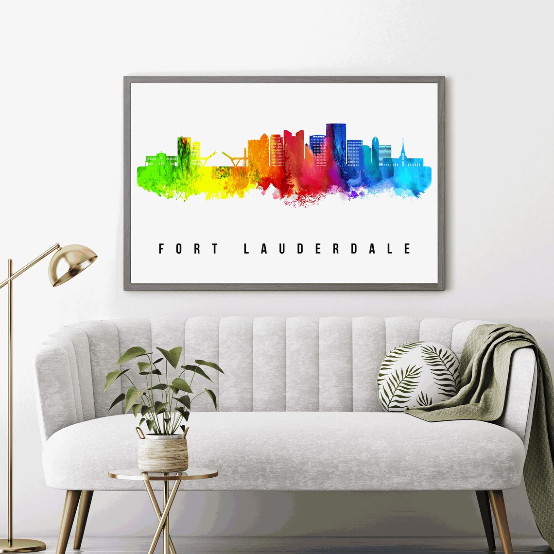 Fort Lauderdale Florida Watercolor Rainbow Skyline Travel Poster Art - Image 4
