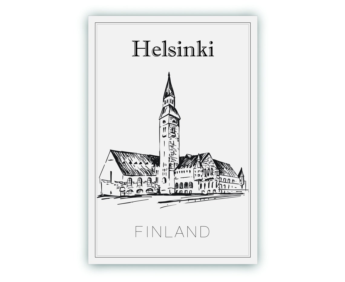 Helsinki Finland Historic Museum Clock Tower Sketch Art Print - Image 2