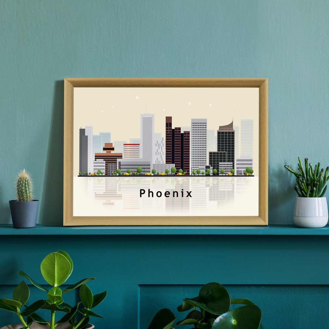 Phoenix Arizona Desert Downtown Skyline Illustration Travel Poster - Image 2