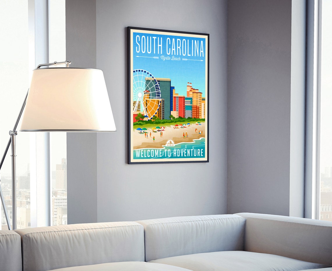 South Carolina Myrtle Beach Ferris Wheel Vintage Travel Poster - Image 4