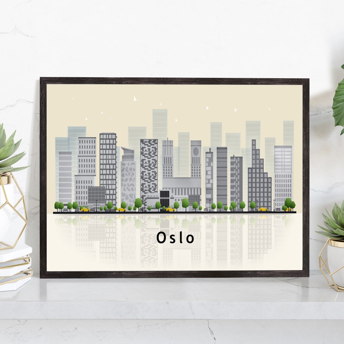 Oslo Norway Skyline Illustration Modern Downtown Cityscape Wall Art
