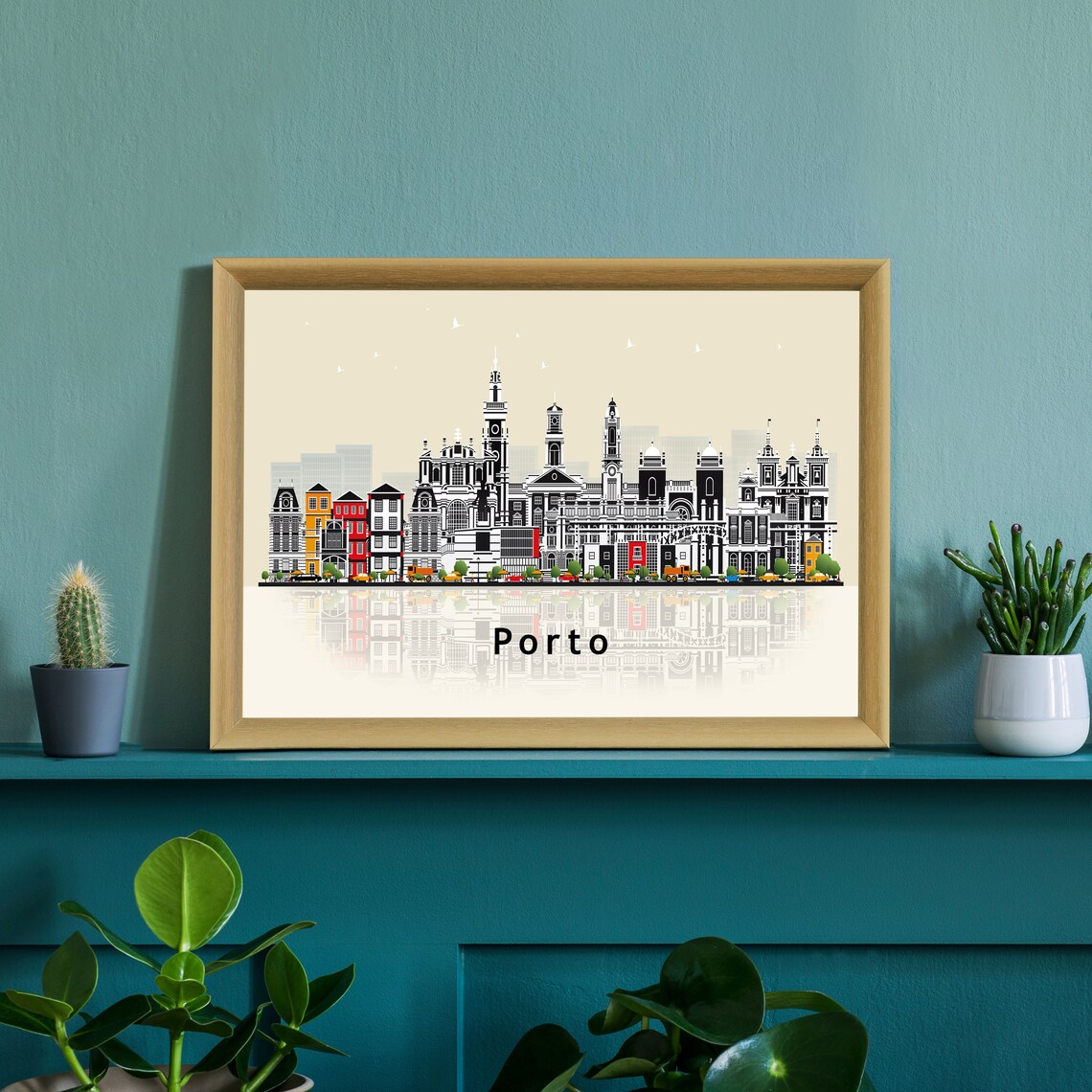 Porto Portugal Illustration Skyline Poster Modern Skyline Cityscape Poster Print Portugal Landmark Map Poster Home Wall Art Decoration - Image 2