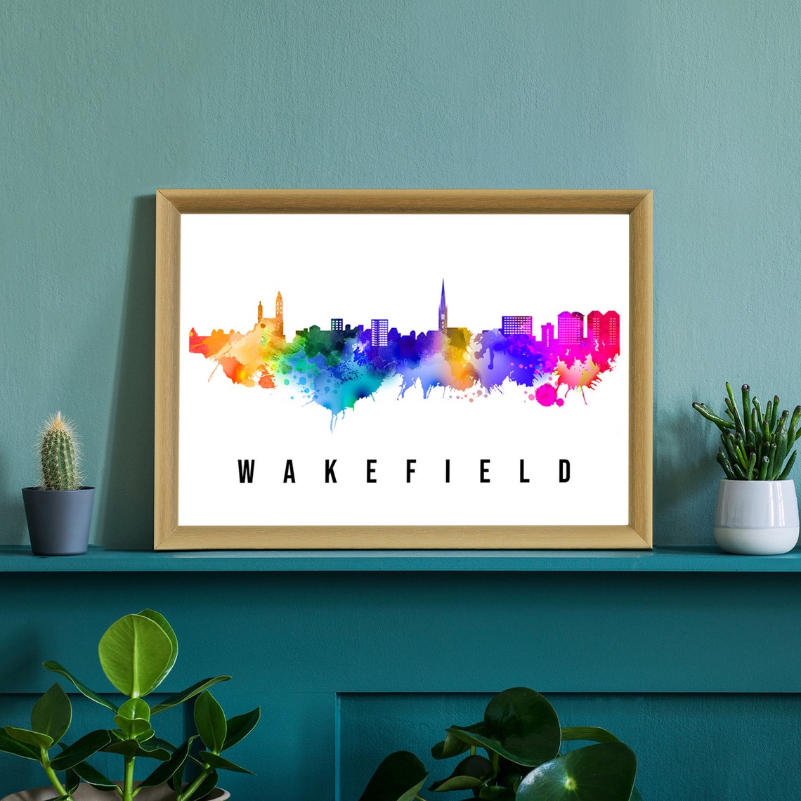 Wakefield England Rainbow Watercolor Skyline Cityscape Poster - Image 3