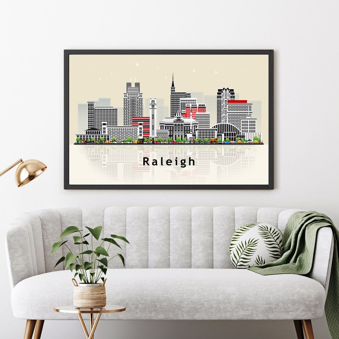 Raleigh North Carolina Downtown Skyline Illustration Reflection Poster - Image 3