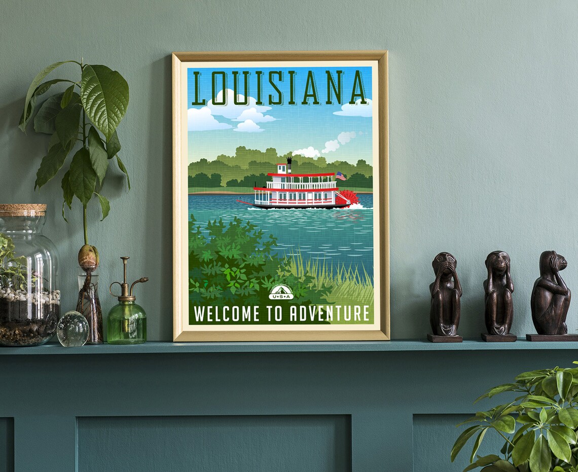 Louisiana Mississippi Riverboat Sternwheeler Retro Travel Poster - Image 3