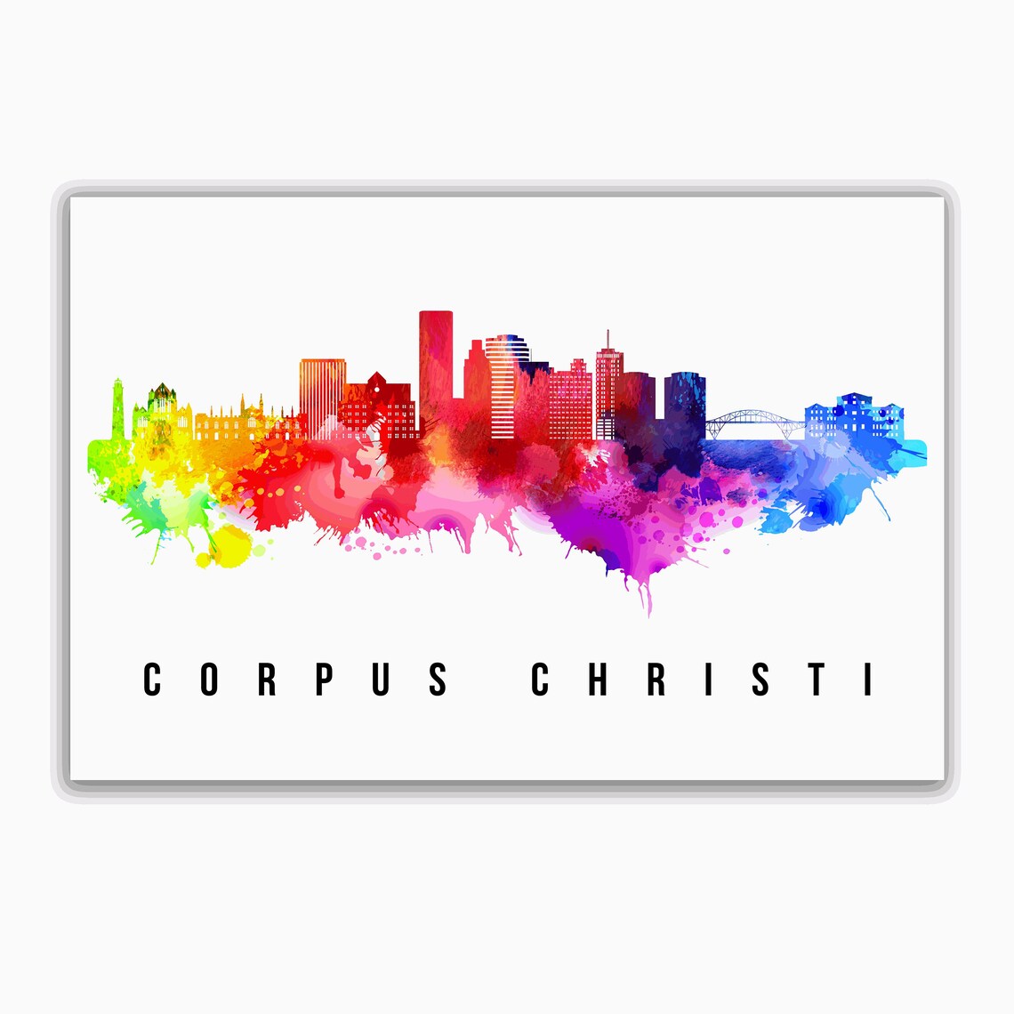 Corpus Christi Texas Rainbow Watercolor Skyline Cityscape Modern Wall Art Poster - Image 2