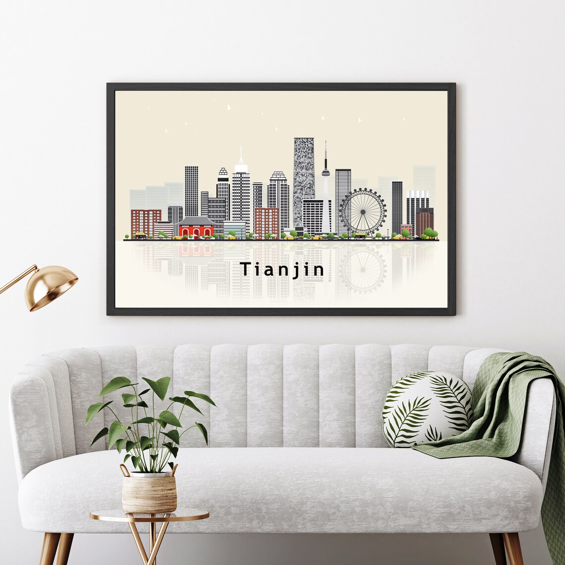 Tianjin China Ferris Wheel Eye Skyline Illustration Travel Poster - Image 3