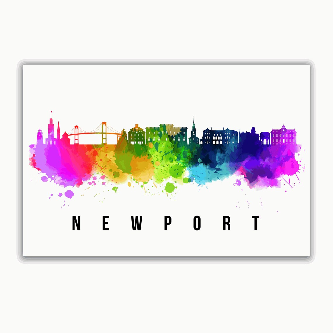 Newport Rhode Island Rainbow Watercolor Skyline Cityscape Art Poster - Image 2