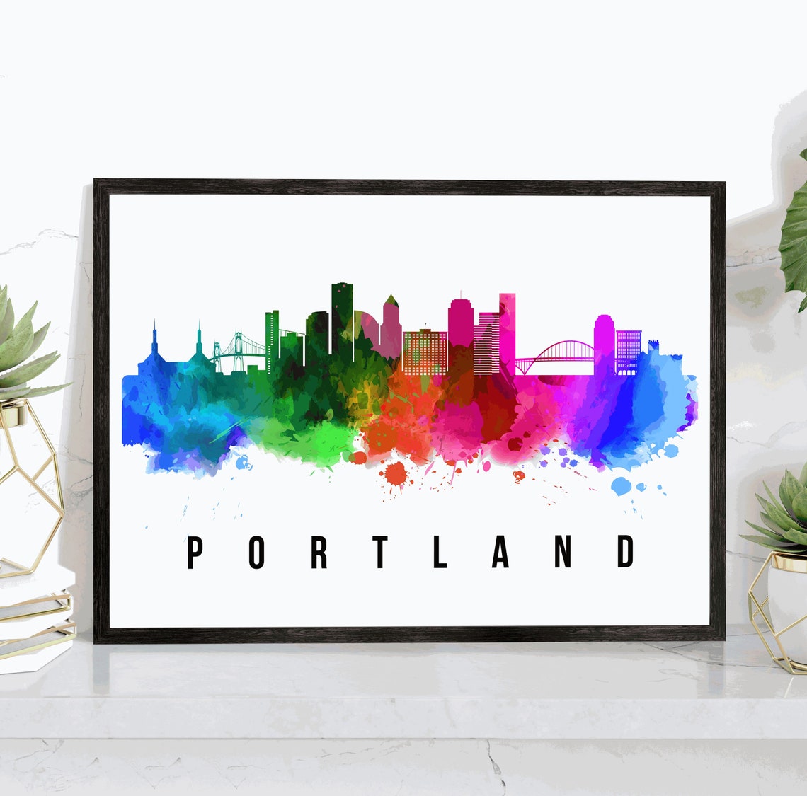 Portland Oregon Skyline Poster Portland Oregon Cityscape Painting Poster Portland Landmark And Cityscape Print Home And Office Wall Art