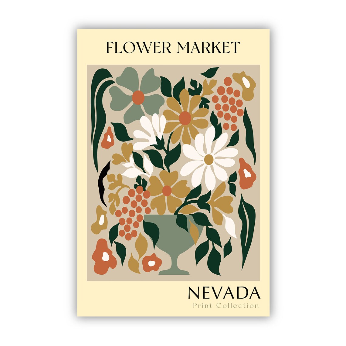 Nevada Flower Market Vase Arrangement Green Gold Botanical Art Poster - Image 2