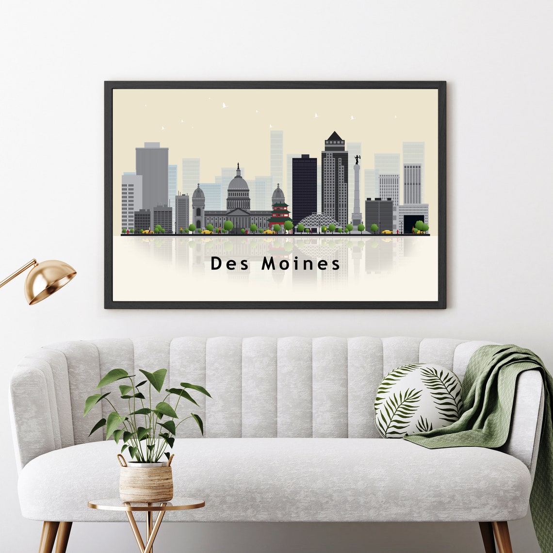Des Moines Iowa Modern City Skyline Illustration Landmark Poster - Image 3