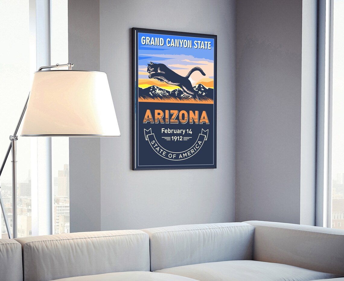 Arizona Grand Canyon State Cougar Sunset Retro Travel Poster - Image 4