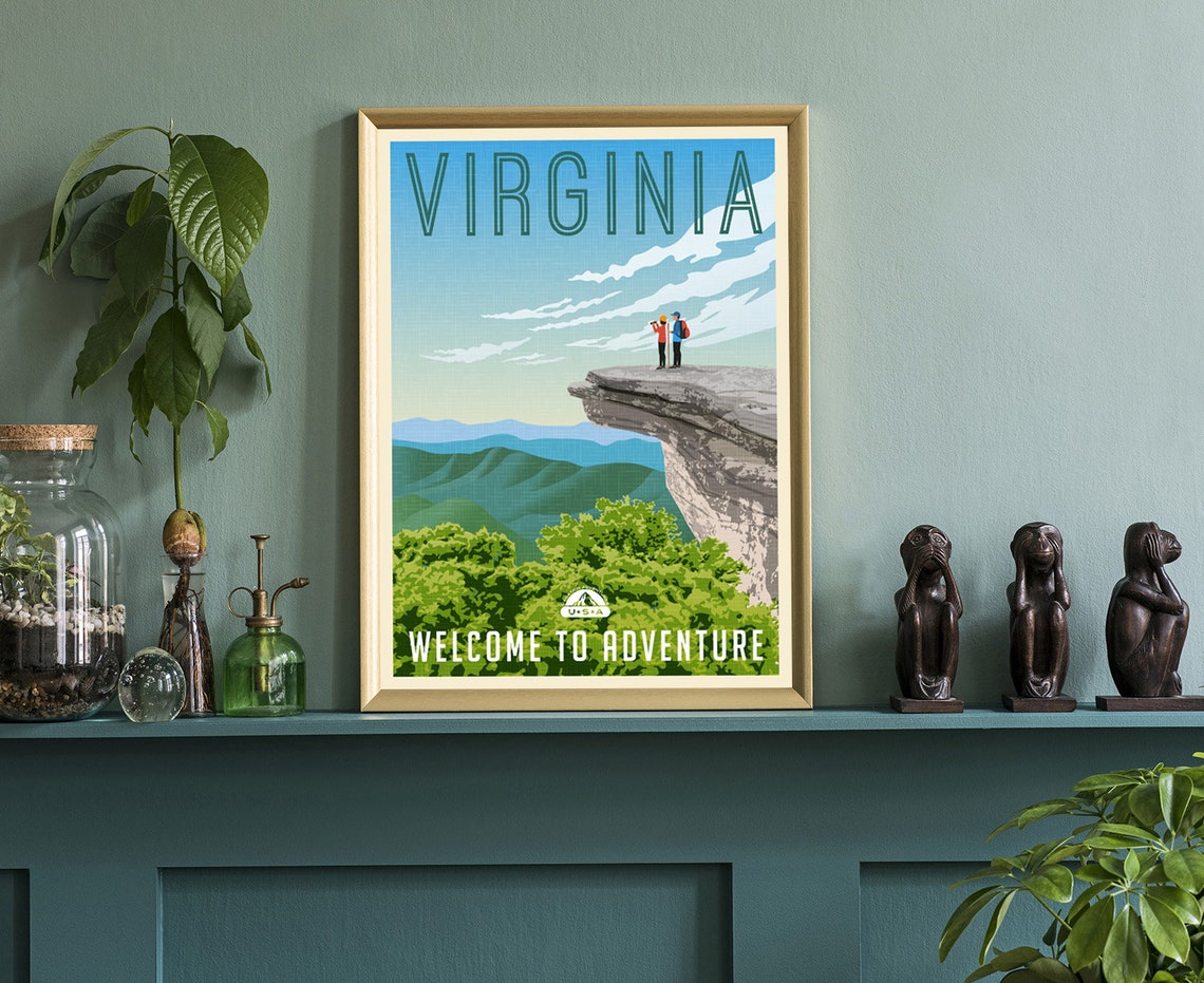 Virginia Blue Ridge Mountains McAfee Knob Hikers Retro Travel Poster - Image 3