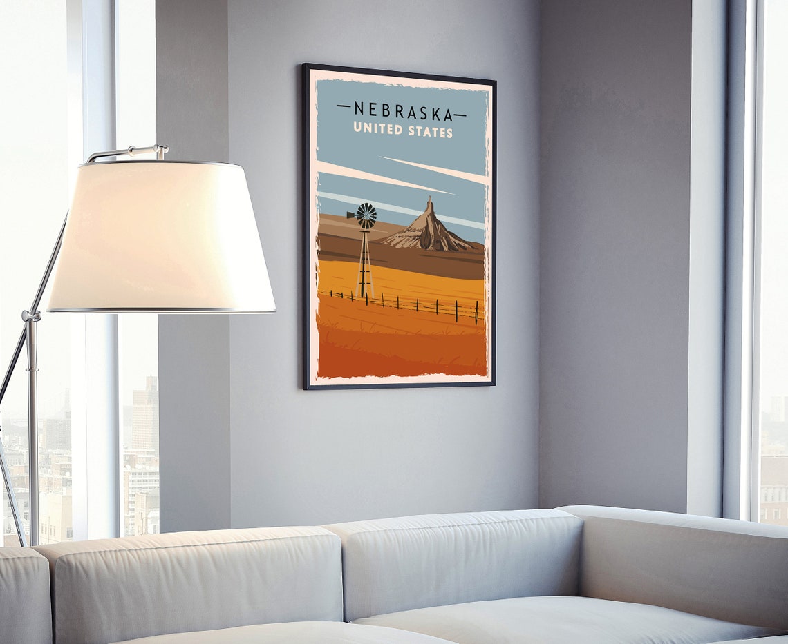 Nebraska Retro Prairie Windmill Rock Formation Vintage Travel Poster - Image 4