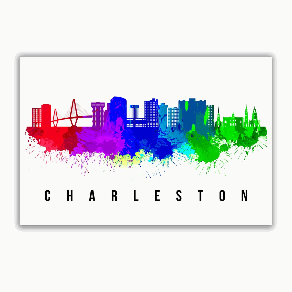 Charleston South Carolina Skyline Poster Charleston Cityscape Painting Charleston Landmark And Cityscape Print Home And Office Wall Art - Image 2