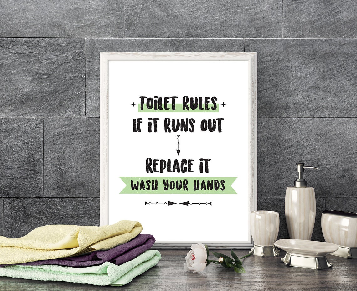 Toilet Rules Modern Green Typography Funny Bathroom Wall Art - Image 3