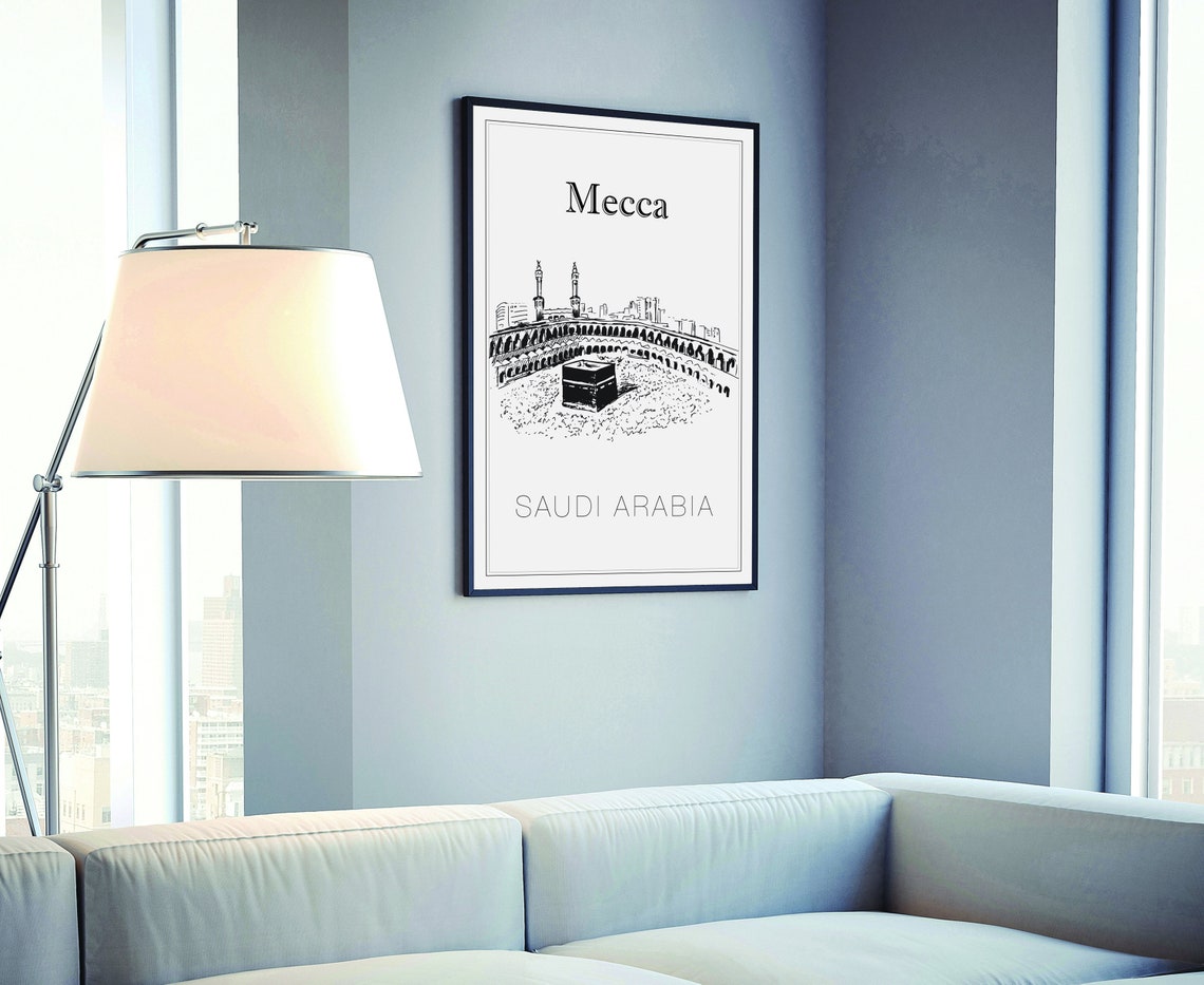 Mecca Saudi Arabia Kaaba Grand Mosque Hand Drawn Sketch Travel Poster - Image 4