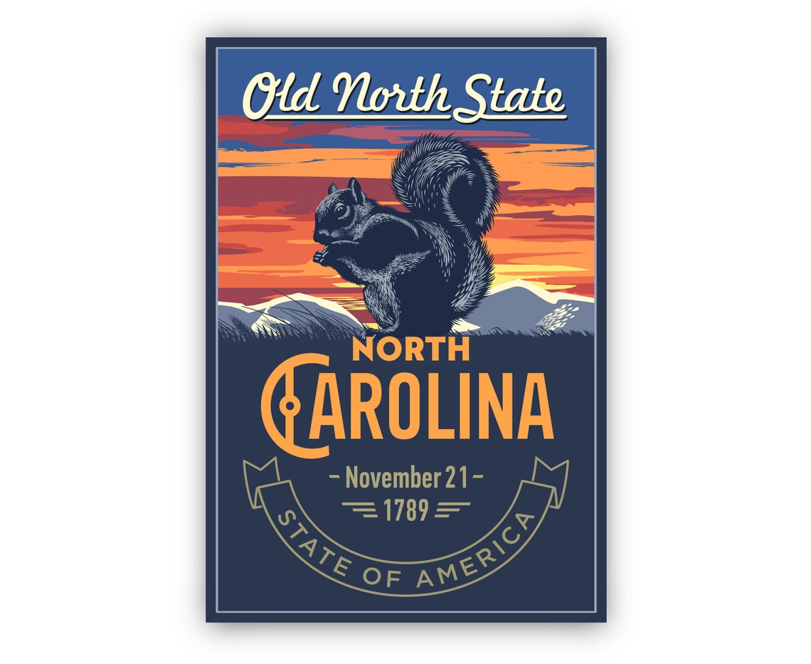 North Carolina Old North State Squirrel Sunset Vintage Travel Poster - Image 2