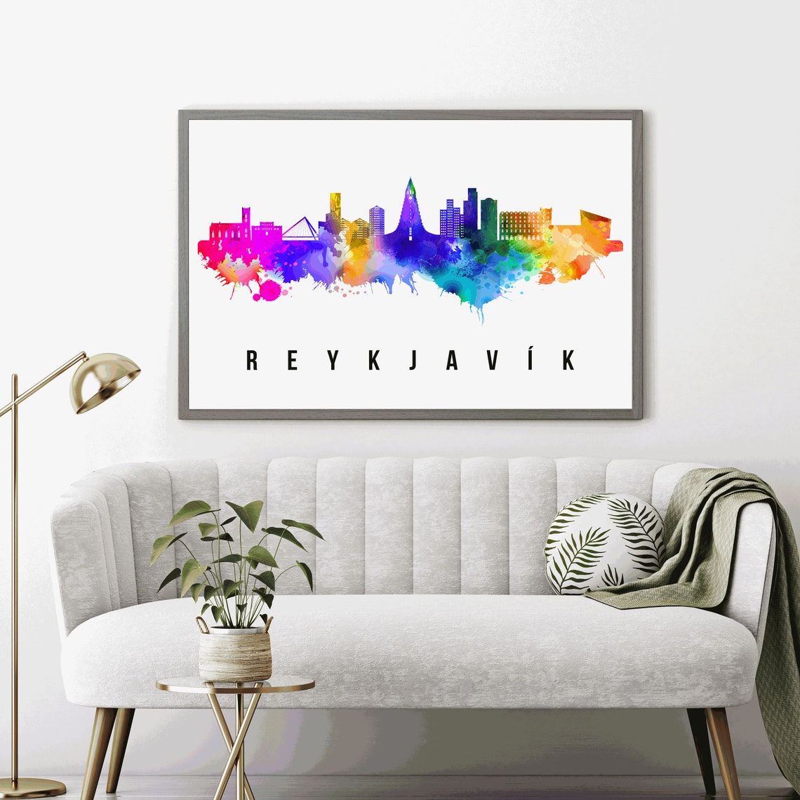 Reykjavik Iceland Rainbow Watercolor City Skyline Silhouette Poster - Image 4