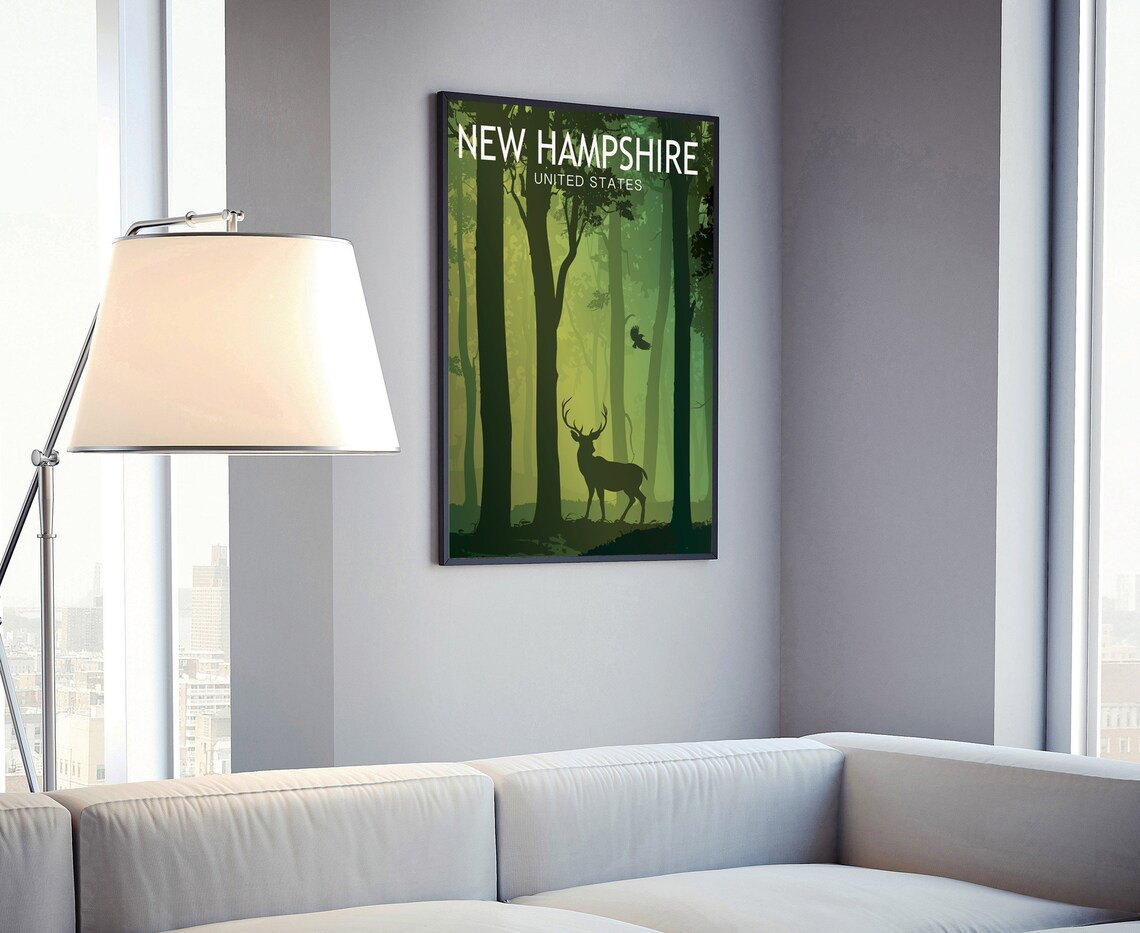 New Hampshire Deer Forest Retro Vintage Green Nature Travel Poster - Image 4
