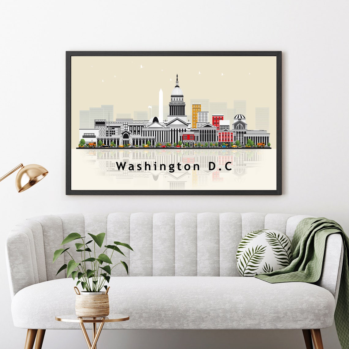 Washington DC Capitol Monument Skyline Illustration Reflection Poster - Image 3
