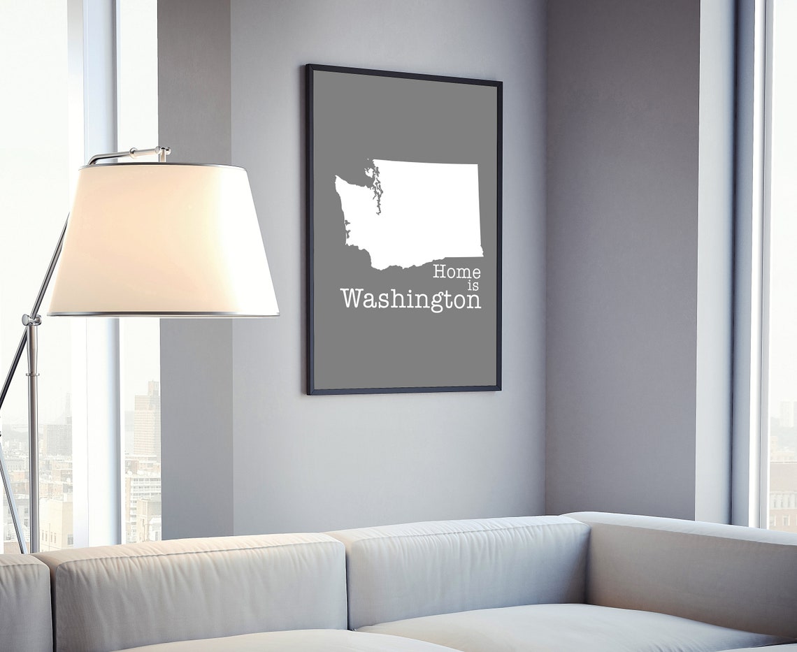 Washington State Home Is Washington Gray Modern Silhouette Map Poster - Image 4